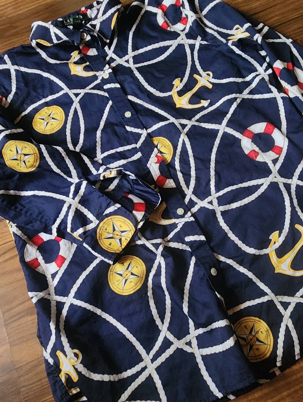Lauren Ralph Lauren Women's Vintage 90s Nautical Rope Anchor Compass Button Down